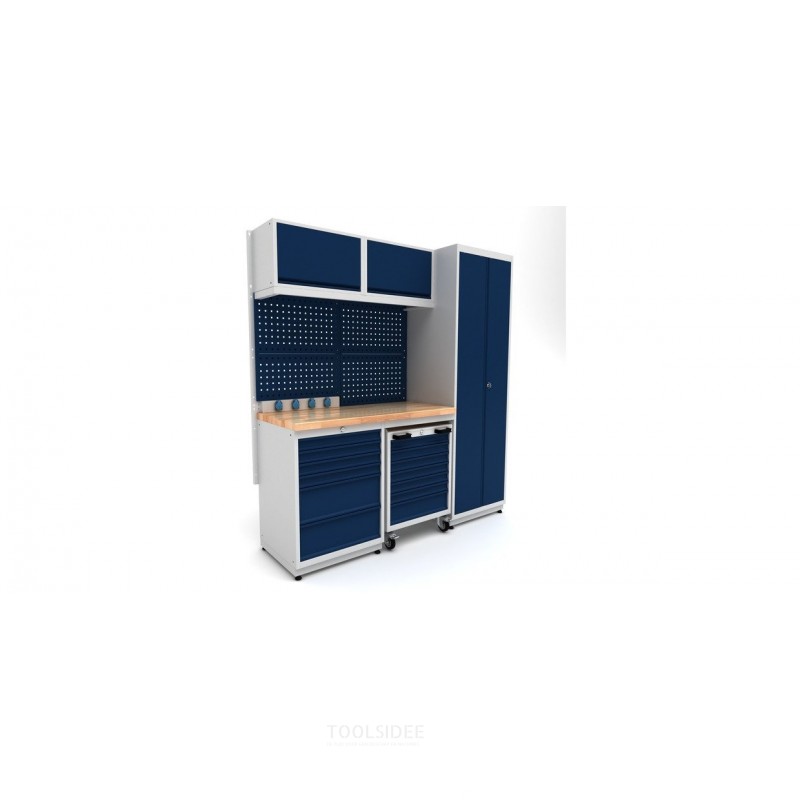 Industrielt arbejdsbord 1860 mm PRACO M T06 - Bordplade i massivt bøgetræ - Skuffer, skab og LED-belysning MW Tools Industrielt arbejdsbord 1860 mm PRACO M T06 - Bordplade i massivt bøgetræ - Skuffer, skab og LED-belysning MW Tools