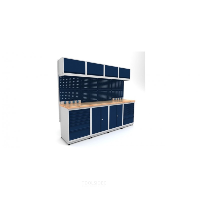 Industriële werkbank 2480 mm PRACO M T16- Massief beukenhouten werkblad - Laden, kast en LED-verlichting MW Tools Industriële werkbank 2480 mm PRACO M T16- Massief beukenhouten werkblad - Laden, kast en LED-verlichting MW Tools