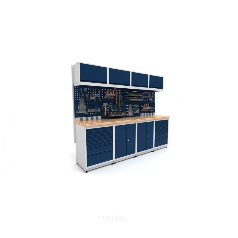 Industriële werkbank 2480 mm PRACO M T16- Massief beukenhouten werkblad - Laden, kast en LED-verlichting MW Tools Industriële werkbank 2480 mm PRACO M T16- Massief beukenhouten werkblad - Laden, kast en LED-verlichting MW Tools