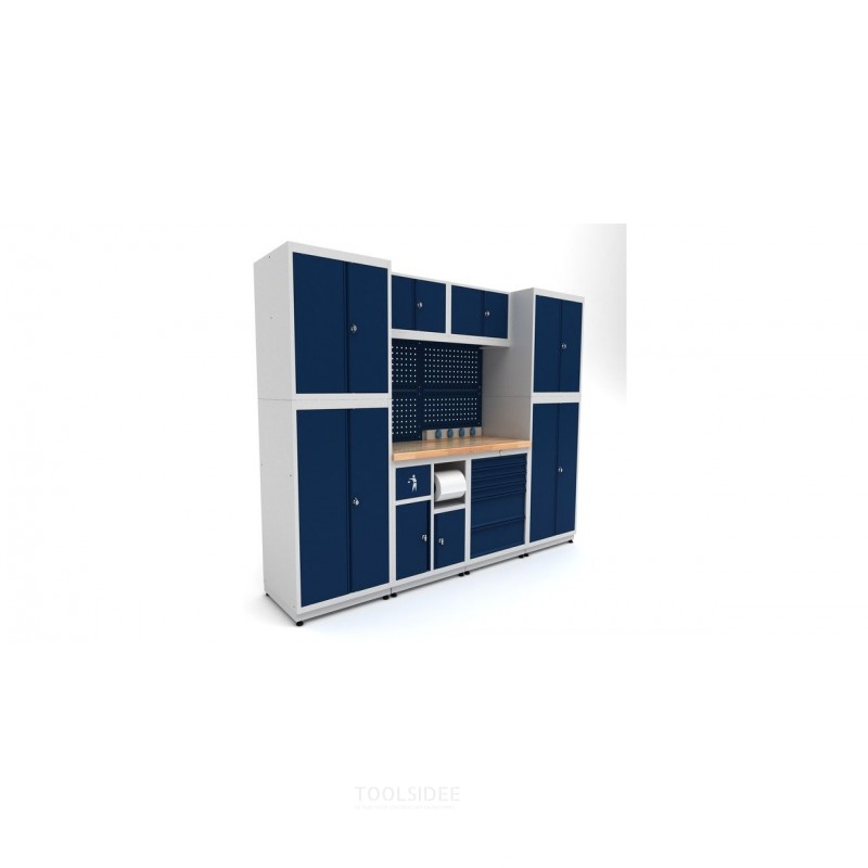 Industrielt arbejdsbord 2480 mm PRACO M T17 - Massivt bøgetræsbord - Skuffer, skab og LED-belysning MW Tools Industrielt arbejdsbord 2480 mm PRACO M T17 - Massivt bøgetræsbord - Skuffer, skab og LED-belysning MW Tools