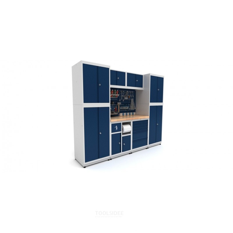 Industrielt arbejdsbord 2480 mm PRACO M T17 - Massivt bøgetræsbord - Skuffer, skab og LED-belysning MW Tools Industrielt arbejdsbord 2480 mm PRACO M T17 - Massivt bøgetræsbord - Skuffer, skab og LED-belysning MW Tools