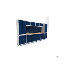 Industrielt arbejdsbord 3720 mm PRACO M T31 - Massivt bøgetræsbord - Skuffer, skab og LED-belysning MW Tools