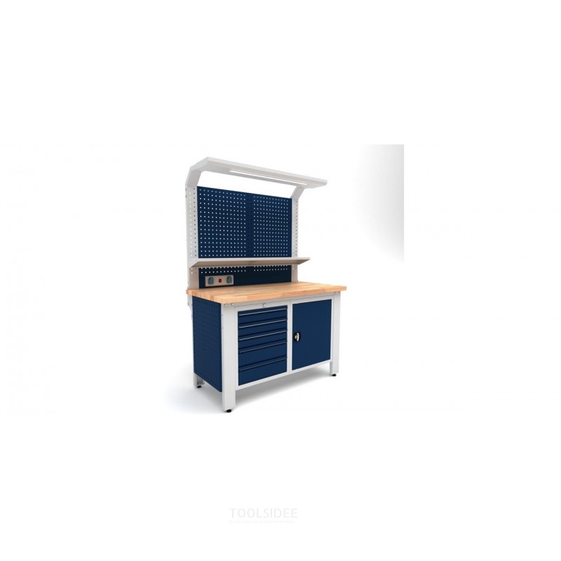 Industriarbejdsbord PRACO W T66 – 1400 mm med skuffer, skab og LED-belysning MW Tools Industriarbejdsbord PRACO W T66 – 1400 mm med skuffer, skab og LED-belysning MW Tools