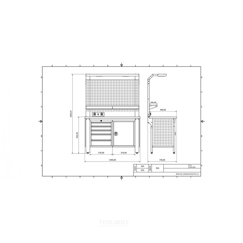 Industriarbejdsbord PRACO W T66 – 1400 mm med skuffer, skab og LED-belysning MW Tools Industriarbejdsbord PRACO W T66 – 1400 mm med skuffer, skab og LED-belysning MW Tools