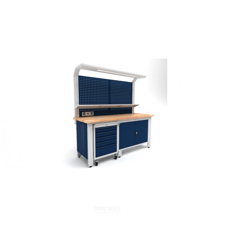 Industriarbejdsbord PRACO W T51 – 2000 mm med skuffer, skab og LED-belysning MW Tools Industriarbejdsbord PRACO W T51 – 2000 mm med skuffer, skab og LED-belysning MW Tools