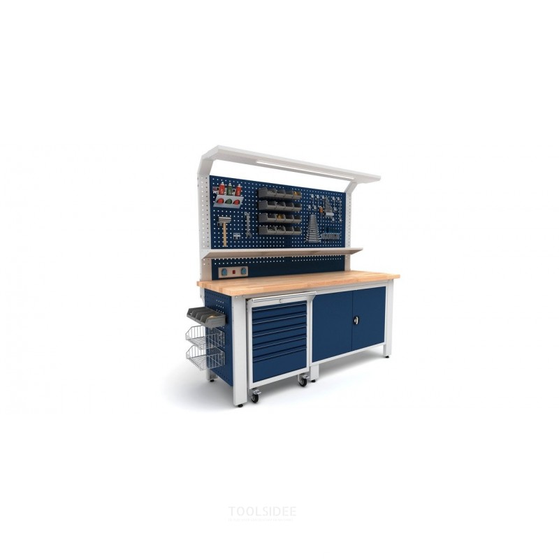 Industriarbejdsbord PRACO W T51 – 2000 mm med skuffer, skab og LED-belysning MW Tools Industriarbejdsbord PRACO W T51 – 2000 mm med skuffer, skab og LED-belysning MW Tools