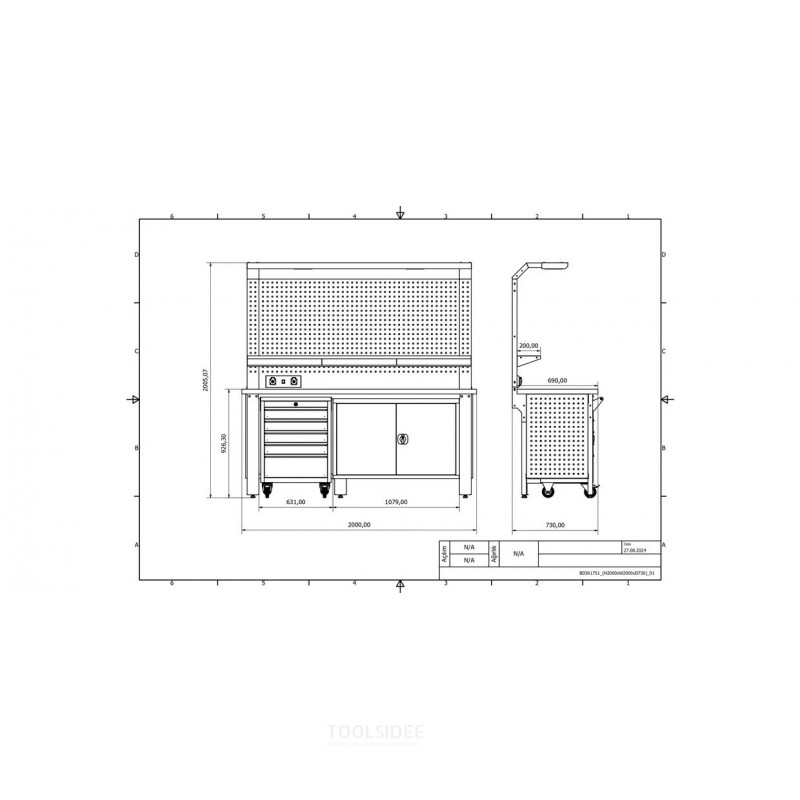 Industriarbejdsbord PRACO W T51 – 2000 mm med skuffer, skab og LED-belysning MW Tools Industriarbejdsbord PRACO W T51 – 2000 mm med skuffer, skab og LED-belysning MW Tools