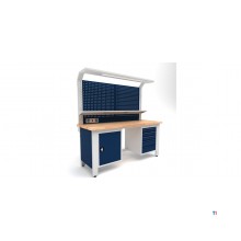 Industriarbejdsbord PRACO W T34 – 2000 mm med skuffer, skab og LED-belysning MW Tools Industriarbejdsbord PRACO W T34 – 2000 mm med skuffer, skab og LED-belysning MW Tools