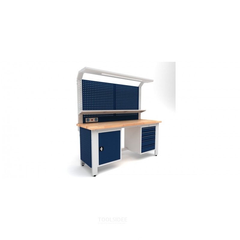 Industriarbejdsbord PRACO W T34 – 2000 mm med skuffer, skab og LED-belysning MW Tools Industriarbejdsbord PRACO W T34 – 2000 mm med skuffer, skab og LED-belysning MW Tools