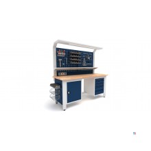 Industriarbejdsbord PRACO W T34 – 2000 mm med skuffer, skab og LED-belysning MW Tools Industriarbejdsbord PRACO W T34 – 2000 mm med skuffer, skab og LED-belysning MW Tools