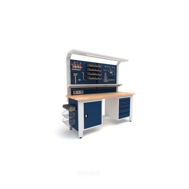Industriarbejdsbord PRACO W T34 – 2000 mm med skuffer, skab og LED-belysning MW Tools Industriarbejdsbord PRACO W T34 – 2000 mm med skuffer, skab og LED-belysning MW Tools