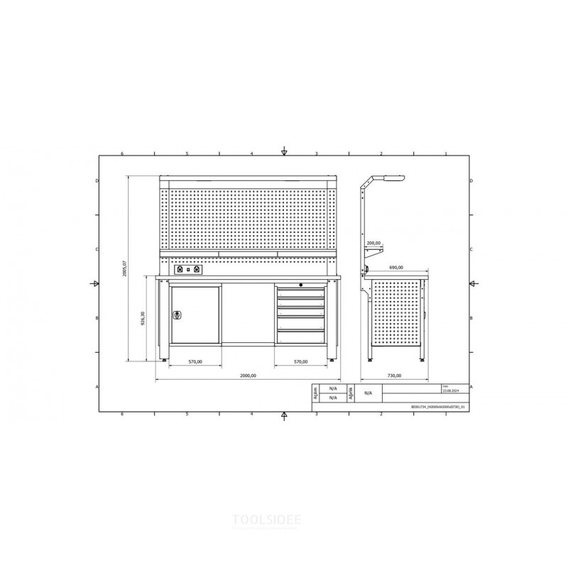 Industriarbejdsbord PRACO W T34 – 2000 mm med skuffer, skab og LED-belysning MW Tools Industriarbejdsbord PRACO W T34 – 2000 mm med skuffer, skab og LED-belysning MW Tools