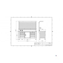 Industriarbejdsbord PRACO W T57 – 2000 mm med skuffer, skab og LED-belysning MW Tools