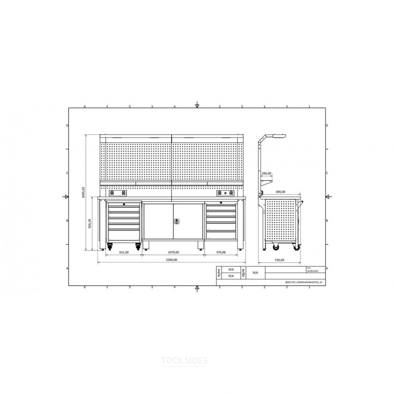 Industriarbejdsbord PRACO W T64 – 2560 mm med skuffer, skab og LED-belysning MW Tools Industriarbejdsbord PRACO W T64 – 2560 mm med skuffer, skab og LED-belysning MW Tools