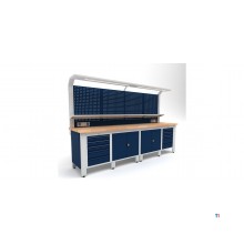 Industriarbejdsbord PRACO W T75 – 3100 mm med skuffer, skab og LED-belysning MW Tools