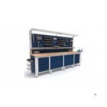 Industriarbejdsbord PRACO W T75 – 3100 mm med skuffer, skab og LED-belysning MW Tools