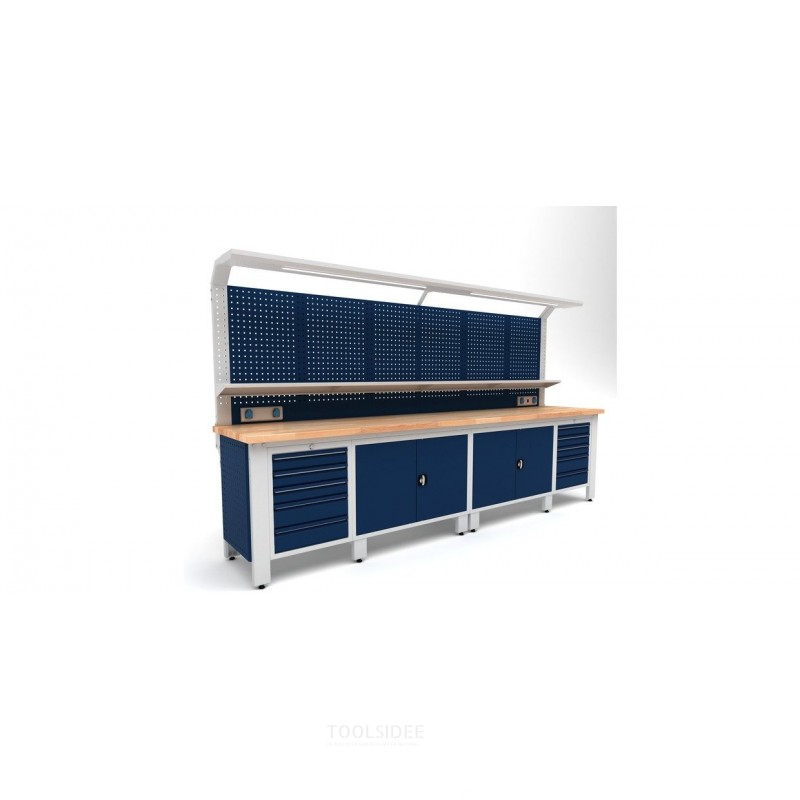 Industriarbejdsbord PRACO W T74 – 3560 mm med skuffer, skab og LED-belysning MW Tools Industriarbejdsbord PRACO W T74 – 3560 mm med skuffer, skab og LED-belysning MW Tools