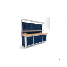 Industriële werkbank 2500 mm PRACO W T31 - Massief beukenhouten werkblad - Laden, kast en LED-verlichting MW Tools Industriële werkbank 2500 mm PRACO W T31 - Massief beukenhouten werkblad - Laden, kast en LED-verlichting MW Tools