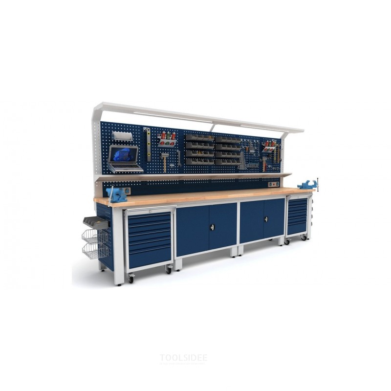 Industriarbejdsbord PRACO W T72 – 3700 mm med skuffer, skab og LED-belysning MW Tools Industriarbejdsbord PRACO W T72 – 3700 mm med skuffer, skab og LED-belysning MW Tools