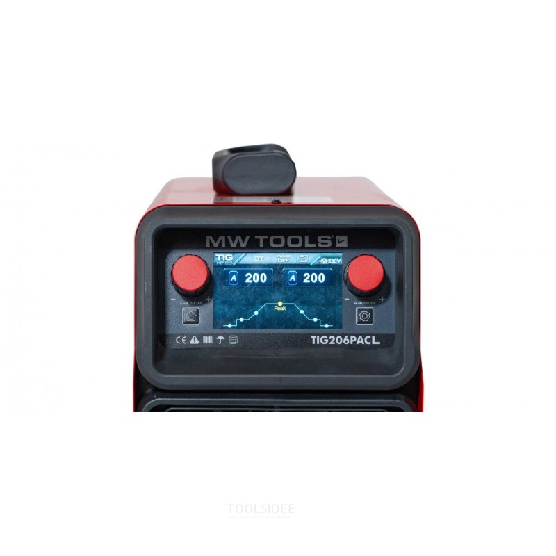 AC/DC TIG lasinverter 200 A voor het lassen in TIG AC, DC, PULSE TIG, en elektrode MMA. MW Tools AC/DC TIG lasinverter 200 A voor het lassen in TIG AC, DC, PULSE TIG, en elektrode MMA. MW Tools