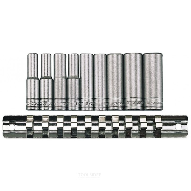 Doppenset op rail 1/4" lang 4-13 mm 9 dlg Teng Tools