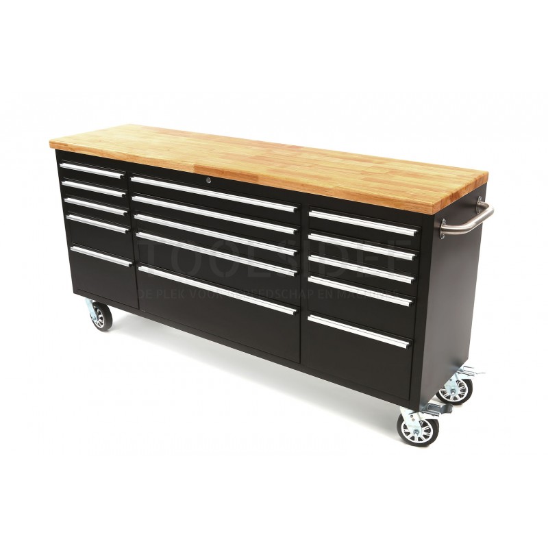 HBM 182 cm. prof. tool trolley / workbench with wooden top - black