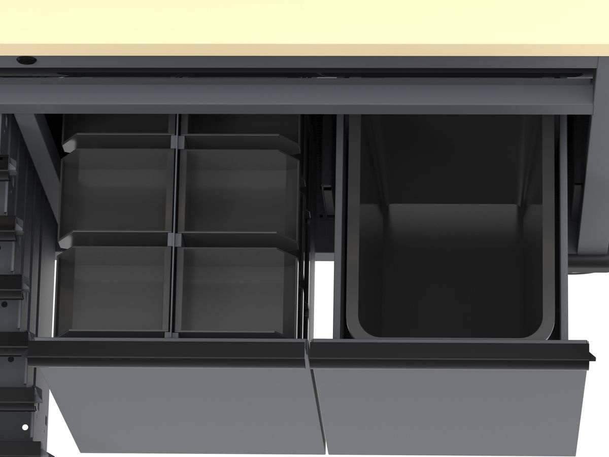 HBM rulleværkstedbord 136 cm med 7 skuffer og overskab, grå.