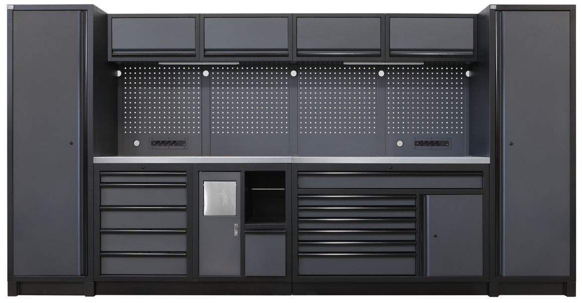 HBM modulair werkplaatssysteem extra diep, 14-delig, zwart/grijs HBM modulair werkplaatssysteem extra diep, 14-delig, zwart/grijs