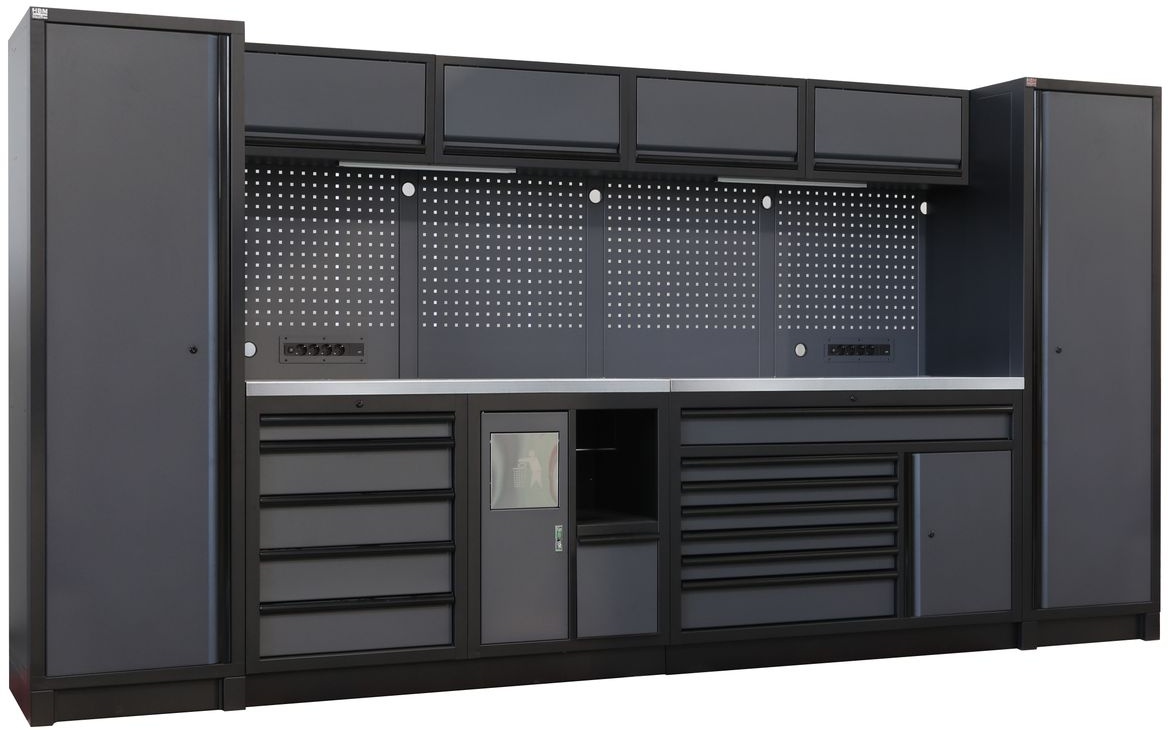 HBM modulair werkplaatssysteem extra diep, 14-delig, zwart/grijs HBM modulair werkplaatssysteem extra diep, 14-delig, zwart/grijs