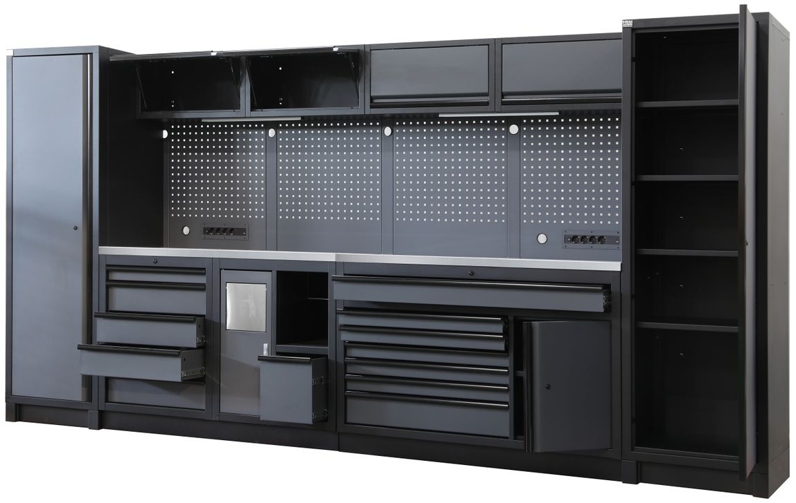 HBM modulair werkplaatssysteem extra diep, 14-delig, zwart/grijs HBM modulair werkplaatssysteem extra diep, 14-delig, zwart/grijs