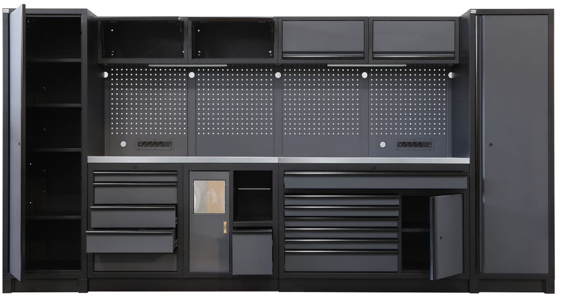HBM modulair werkplaatssysteem extra diep, 14-delig, zwart/grijs HBM modulair werkplaatssysteem extra diep, 14-delig, zwart/grijs