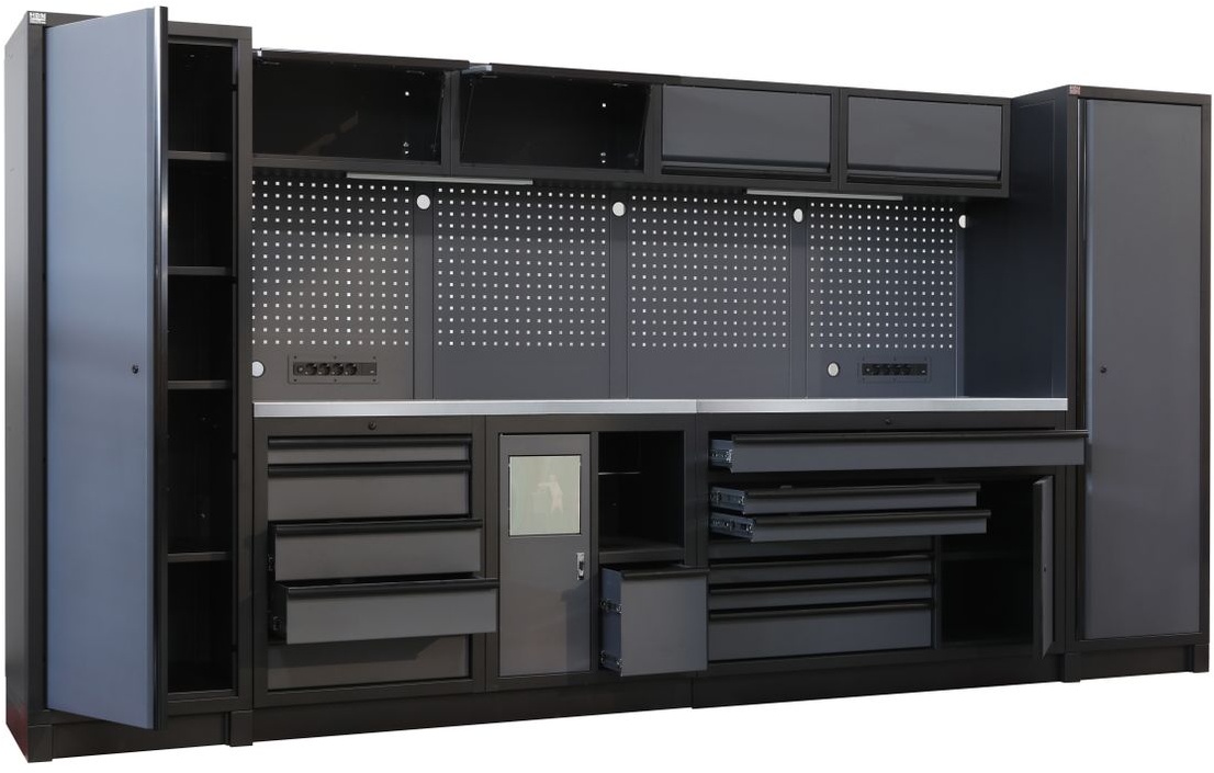 HBM modulair werkplaatssysteem extra diep, 14-delig, zwart/grijs HBM modulair werkplaatssysteem extra diep, 14-delig, zwart/grijs