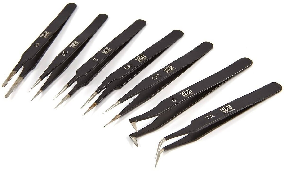  HBM Professional 7-osainen antimagneettinen ruostumattomasta teräksestä valmistettu pinsettisarja