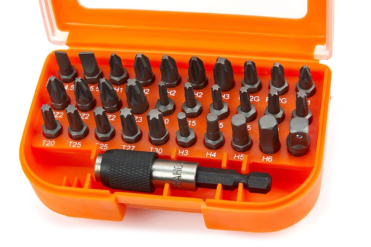 Bahco bitssæt til kærv, Phillips, Pozidriv, TORX 31-delt. Bahco bitssæt til kærv, Phillips, Pozidriv, TORX 31-delt.