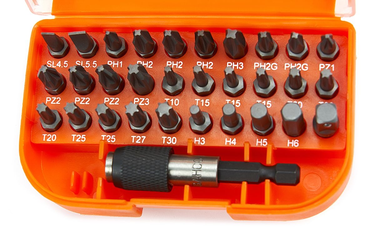 Bahco bitssæt til kærv, Phillips, Pozidriv, TORX 31-delt. Bahco bitssæt til kærv, Phillips, Pozidriv, TORX 31-delt.