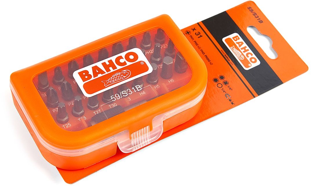 Bahco bitssæt til kærv, Phillips, Pozidriv, TORX 31-delt. Bahco bitssæt til kærv, Phillips, Pozidriv, TORX 31-delt.