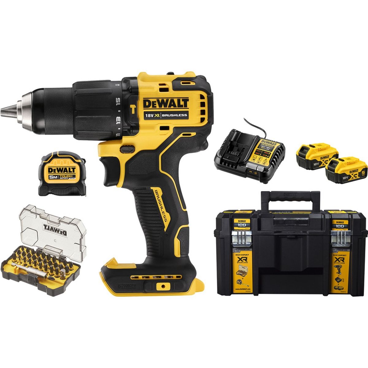DeWalt akku slagboremaskinesæt inklusive lampe DCZ100P2KT-QW.