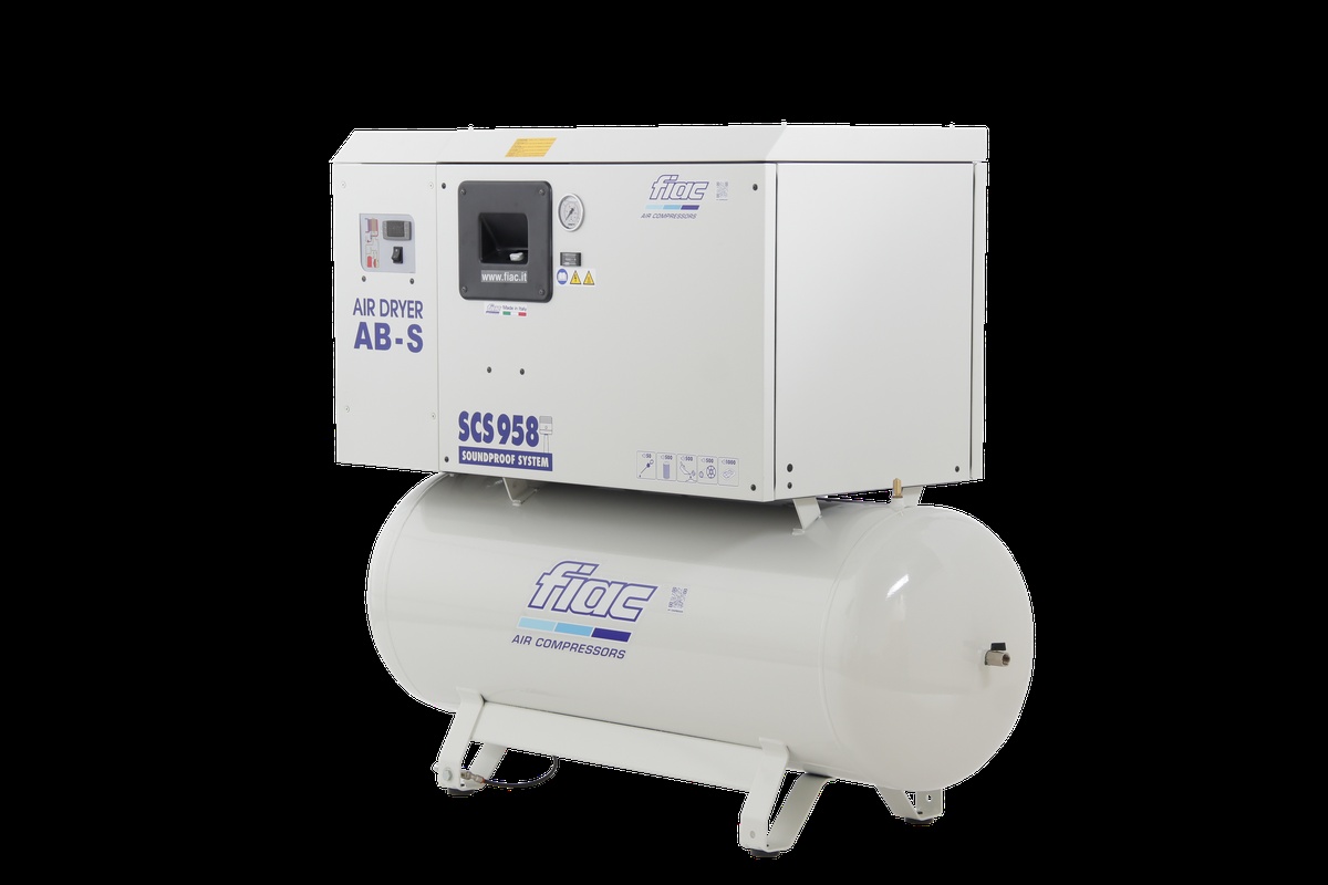 Fiac stille kompressor SCS 300lt - AB958 7,5 PK 300 liter, med køletørrer. Fiac stille kompressor SCS 300lt - AB958 7,5 PK 300 liter, med køletørrer.