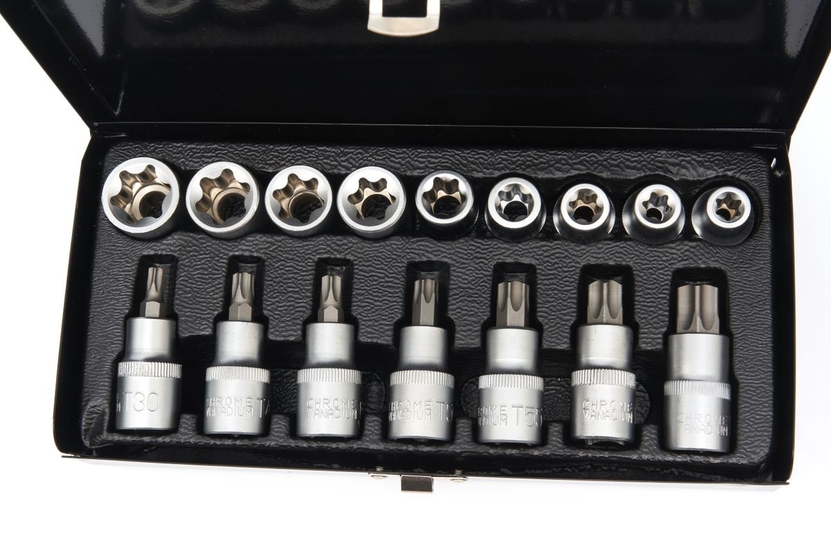 HBM Indvendig og udvendig torx topnøglesæt 16 dele 1/2 inch. HBM Indvendig og udvendig torx topnøglesæt 16 dele 1/2 inch.