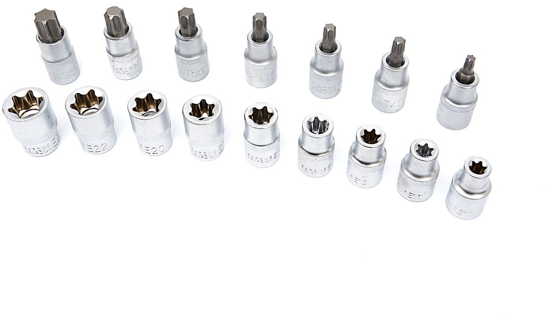 HBM Indvendig og udvendig torx topnøglesæt 16 dele 1/2 inch. HBM Indvendig og udvendig torx topnøglesæt 16 dele 1/2 inch.