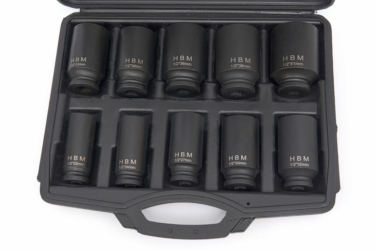 HBM krafttopnøglesæt store størrelser 1/2 inch, 10-delt. HBM krafttopnøglesæt store størrelser 1/2 inch, 10-delt.