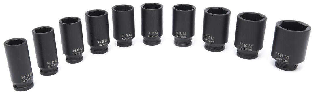 HBM krafttopnøglesæt store størrelser 1/2 inch, 10-delt. HBM krafttopnøglesæt store størrelser 1/2 inch, 10-delt.