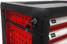 HBM gereedschap opzetkast 4 laden rood 470x690x400 mm, met sleutel, zachtsluitend, gevuld