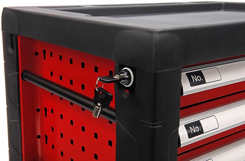 HBM gereedschap opzetkast 4 laden rood 470x690x400 mm, met sleutel, zachtsluitend, gevuld