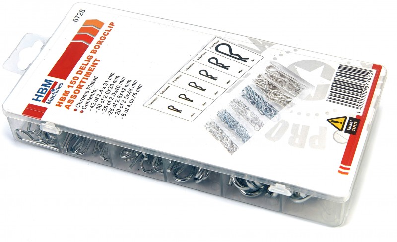 HBM 150-delig Borgclip Assortiment voor Gereedschapswand HBM 150-delig Borgclip Assortiment voor Gereedschapswand
