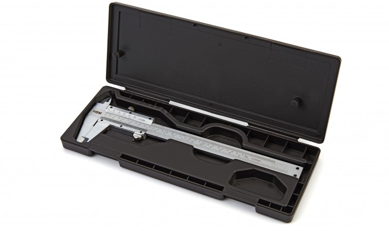 HBM 150 mm analoge schuifmaat 0,001 mm inch/mm met opbergkoffer