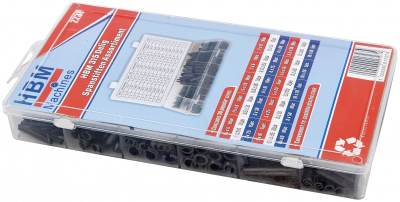 HBM 315-delig Spanstiften Assortiment Metrische Maten voor Gereedschapswand HBM 315-delig Spanstiften Assortiment Metrische Maten voor Gereedschapswand