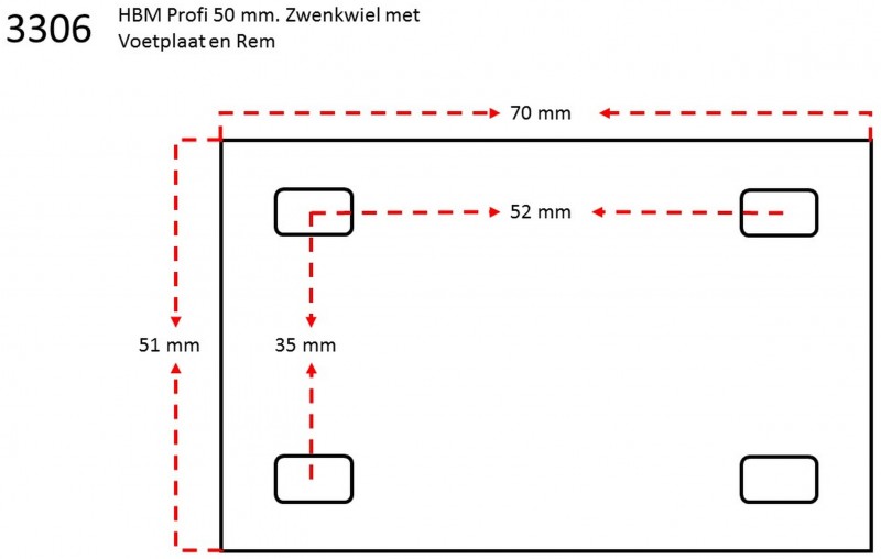 HBM Professioneel Zwenkwiel 50 mm met Voetplaat en Rem - 50 kg - 4 Stuks HBM Professioneel Zwenkwiel 50 mm met Voetplaat en Rem - 50 kg - 4 Stuks