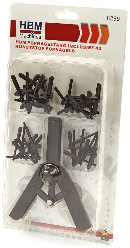 HBM Popnageltang Set met 40 Kunststof Popnagels
