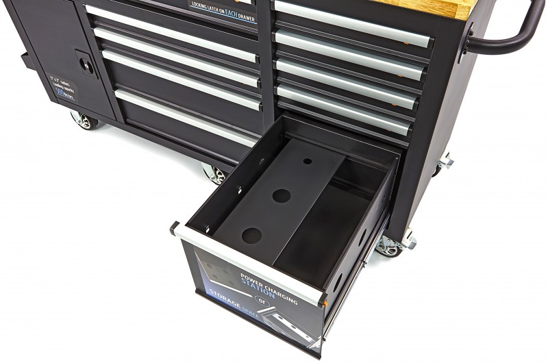 HBM werkbank 158 cm verrijdbaar met 10 laden, deur en achterwand, zwart